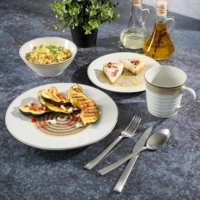 Gibson Elite Spiral 16 Piece Reactive Embossed Dinnerware Set - Taupe