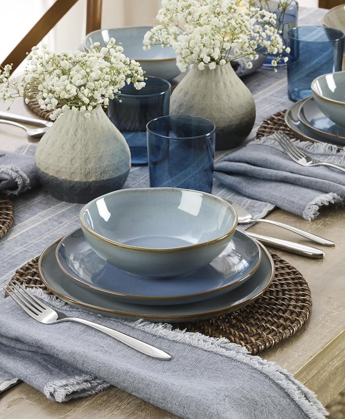 Oneida 897199 Organic Shades 12-Piece Dinnerware Set, Slate Blue