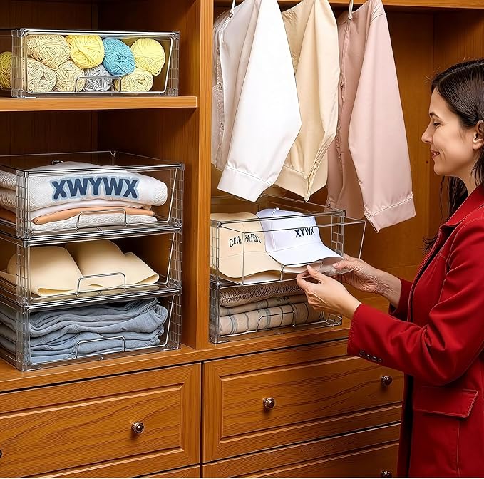 Wide Large Stackable Storage Drawers(3 Pack),Multi-purpose Clear Plastic Organizer Bins with Handles, Easy to Assemble for Bathroom Home Closet Under Sink Kitchen Pantry Medicine Cabinet