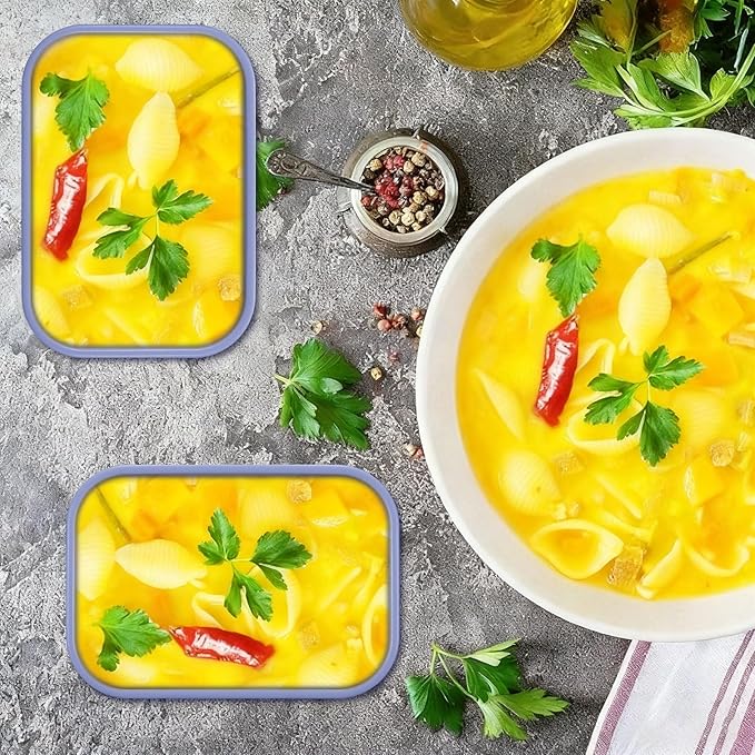 Nuogo 8 Pcs 2 Cup Silicone Freezer Trays with Lid Silicone Soup Freezer Molds Rectangle Soup Containers Reusable Food Preserving Tray Freezing Ice Trays for Soups Sauces Stews (Dusty Blue)