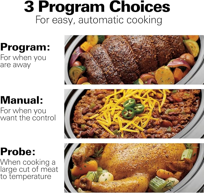 Hamilton Beach Portable 6 Quart Set & Forget Digital Programmable Slow Cooker with Lid Lock, Temperature Probe, Dishwasher Safe Crock & Lid, Stainless Steel (33969A) | Temperature Probe | Lid Lock For Easy Travel | Dishwasher Safe Crock & Glass Lid | S...