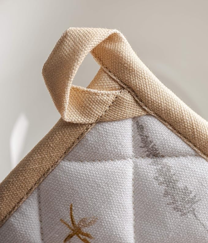 Maison d' Hermine Pot Holders 100% Cotton Heat Resistant Potholders 8" x 8" Hot Pads with Loop BBQ Baking Gifts for Mothers Day Handling Hot Pans Spring/Summer (Pack of 1, Meadow Florals - Beige)