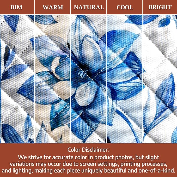 Maison d' Hermine 100% Cotton Oven Mitt & Pot Holder Set (7.5"x13" & 8"x8") Heat Resistant BBQ Cooking Gloves with Loop Baking Grilling Kitchen Gifts for Mothers Day Spring/Summer (Summer Blues)