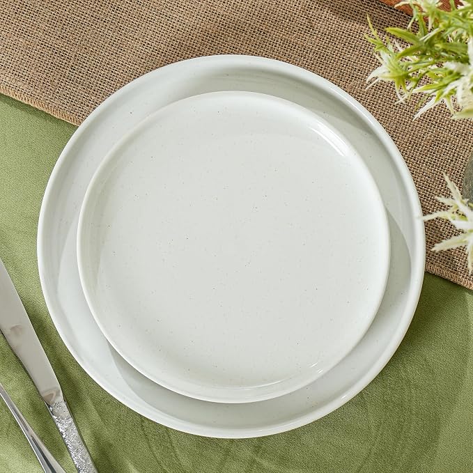 Ceramic Salad Plates Set, 8 Inch, Set of 4, Elegant White | Stoneware, Dishwasher & Microwave Safe, Small Dinner Plates, For Cake, Fruits, Waffle, Pasta, Salad