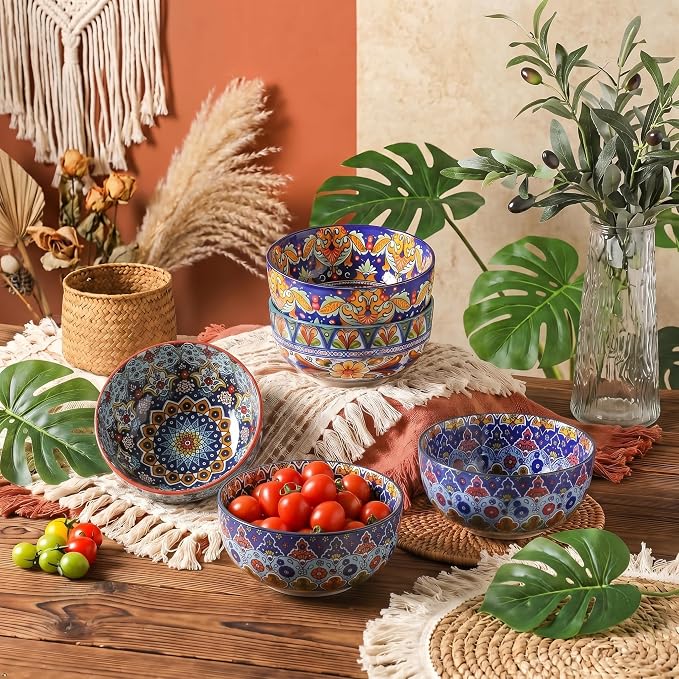 glowworm Dinnerware Sets for 6, 18 Pieces Plates and Bowls Set, Ceramic Dishes Set for 6, Oven, Microwave & Dishwasher Safe, Scratch Resistant, Bohemian