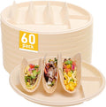 LUVCOSY 10'' Large Disposable Taco Plates, 3-Taco & 4-Sides, Biodegradable Cornstarch Taco Holder, Big Size Fit Soft & Hard Tortilla, Sturdy & Microwave Safe, Bar Serving Set For A Party- 60 Pack