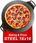 OLEEK steel pizza pan 16x16-carbon steel pizza pan for oven - round pizza steel - pizzas steel for oven - pizza steel pan - pizza pans - baking steel for ovens - pizza baking pan
