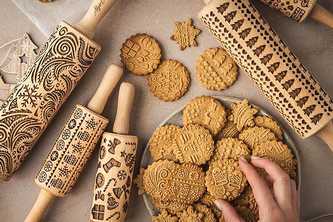 WINTER Embossing Rolling Pin for Christmas Cookies, Gingerbread, Shortbread by Algis Crafts
