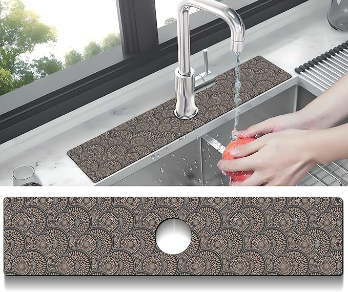 Kitchen Sink Splash Guard Faucet Mat Super Absorbent Fast Drying Mat Sink Gadgets Splash Guard Behind Faucet Drip Catcher for Kitchen (Grey, 23.5x5.5in)