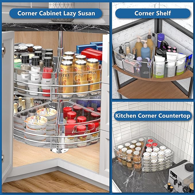 JOWBOOW Lazy Susan Organizer Bins for 32"-33" Diameter Corner Cabinet Lazy Susan, 6 Pack, Clear Plastic Cabinet and Pantry Storage Bin, 1/8 Wedge-Food Safe, BPA Free