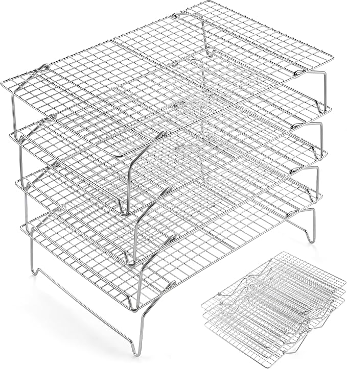 E-far Cooling Rack for Cooking and Baking-4-Tier, 15”x10” Collapsible & Stackable Tight-Wire Stainless Steel Cookie Rack for Baking Sheet, Oven, Roasting, Dishwasher Safe & Space Saving