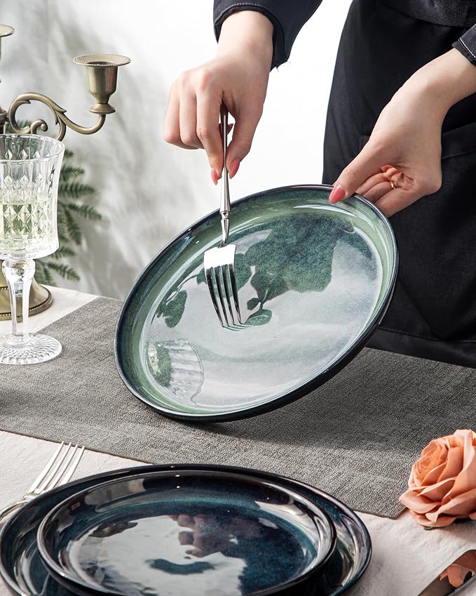 Ceramic tableware set, suitable for 4-piece and 12 piece hand-painted glazed dish and bowl sets, scratch resistant tableware sets, ovens, microwaves, and dishwashers, safe and green