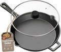 Bakken Pre Seasoned Cast Iron Skillet with Glass Lid & Silicone Handle,12" Frying Pan for Stove, Oven, Grill & Induction, Even Heat Distribution, Versatile All-Purpose Cookware for Searing & Frying
