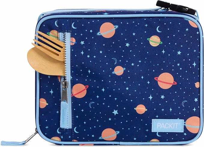 PackIt Freezable Classic Lunch Box, Little Planets, Built with EcoFreeze Technology, Collapsible, Reusable, Zip Closure With Zip Front Pocket and Buckle Handle, Designed for Fresh Lunch On the Go