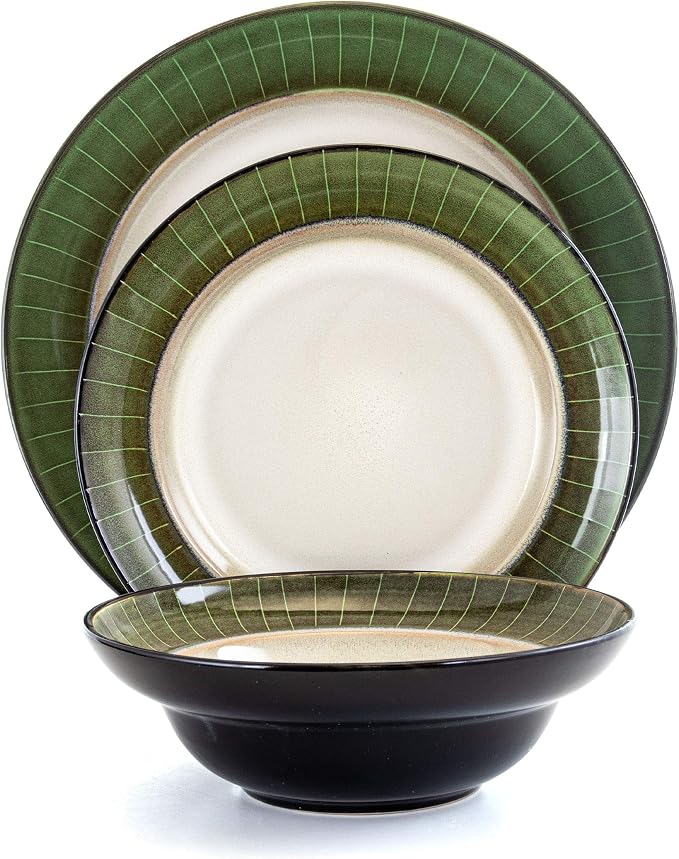 Elama Grand Jade 16 Piece Luxurious Stoneware Dinnerware with Complete Setting for 4, 16pc