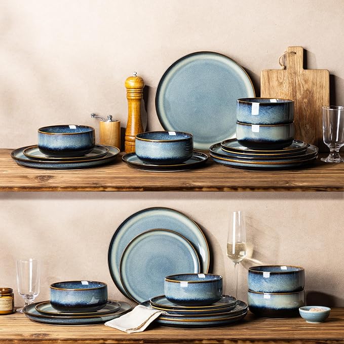 TheTerra Ceramic Dinnerware Sets for 4, 12 Pieces Porcelain Lightweight Plates and Bowls Sets, Scratch Resistant Dish Set, Oven & Microwave & Dishwasher Safe, Denim Blue