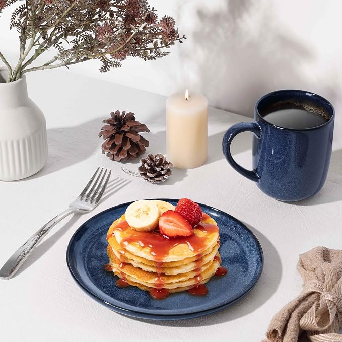 Herogo 12 Pieces Dinnerware Sets Stoneware Service for 4, Dinner Plates and Bowls Sets, Double Reactive Glaze Dishes Set for Kitchen, Scratch Resistant, Microwave & Dishwasher Safe, Starry Blue
