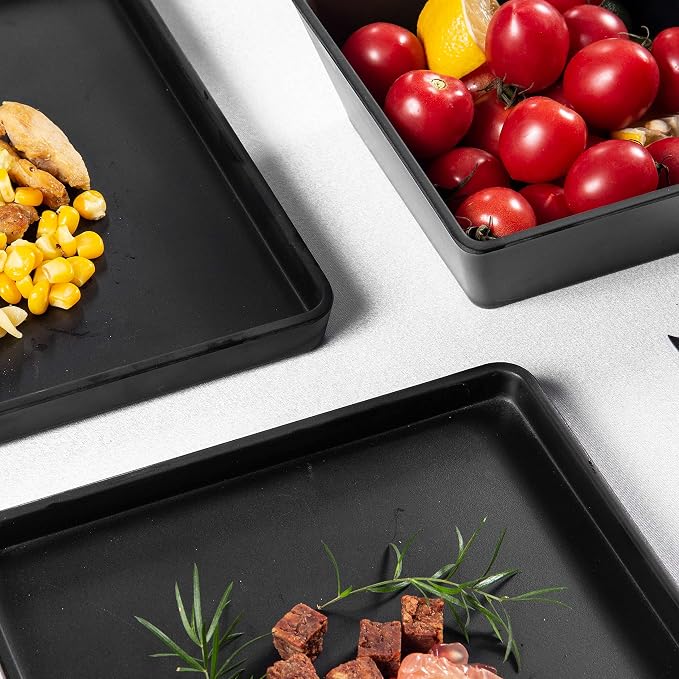 Melamine Dinnerware Sets - 12pcs Square Plates and Bowls Set, Dishes Set, Black