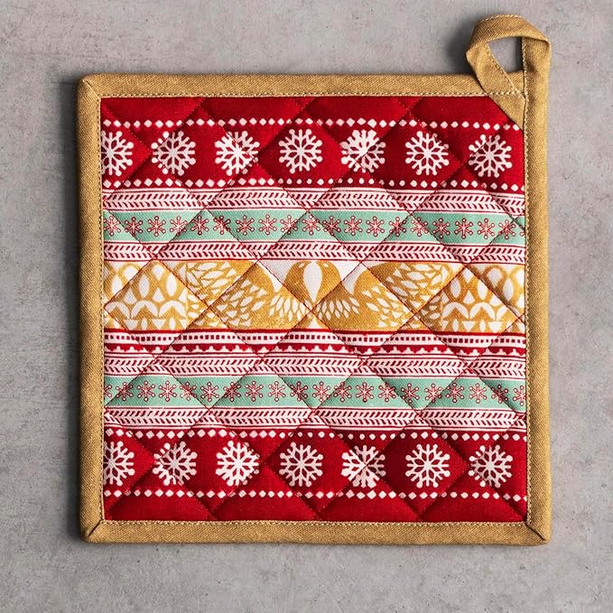 Maison d' Hermine Pot Holders 100% Cotton Heat Resistant Potholders 8" x 8" Hot Pads with Loop for Thanksgiving Christmas Decorations BBQ Cooking Baking Handling Hot Pans (Pack of 1, Sofia)