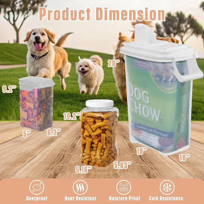 Buddeez Pet Food Storage Solution (Set of 3) - 32QT, 4QT & 2QT BPA-Free Containers with Scoop & Pour Spout for Dry Food, Treats, Chews (White Lid)