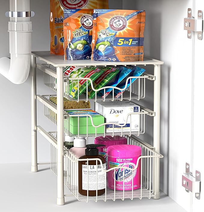 Simple Houseware 3 Tier Basket Drawer + Cabinet Pull-Out Shelf