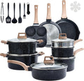 HealSmart 25Pcs Ceramic Cookware Set, Non-Toxic Nonstick Cooking Pots & Pans with Heat Resistant Grips, Complete Induction Compatible Kitchen Kit Including Multi-Size Frying Pans, Black