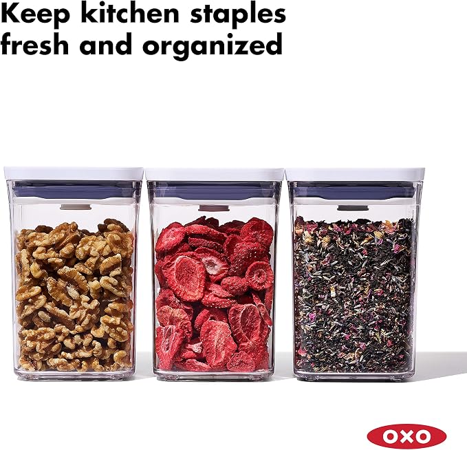 OXO Good Grips POP Container Set (3-PC Small Square Short + 1.7 Qt Rectangle) | White/Grey
