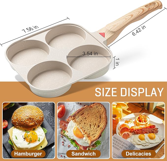 MyLifeUNIT Egg Pan, 4-Cup Egg Frying Pan with Lid, Nonstick Aluminium Alloy Egg Cooker for Breakfast, Pancake, Burger, Sandwiches, Suitable for Gas Stove & Induction Cookware (White)