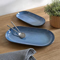 SANGO Resona Blue Serving Platters Set of 2, 14/12 Inch Stoneware Serving Dishes for Entertaining, Glossy Party Serving Trays with Reactive Glaze, Buffet Oval Platters for Bread, Appetizer, Cheese