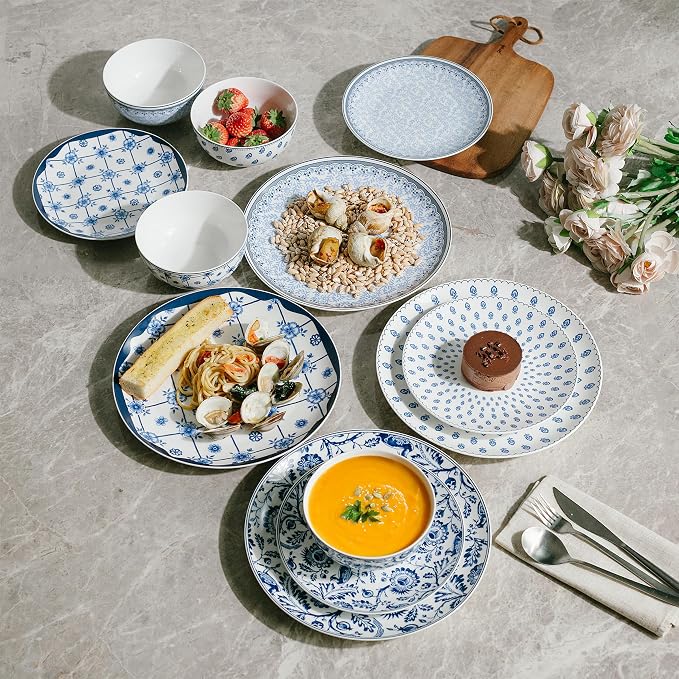 BTaT- Ceramic Dinnerware Sets for 4, 12 pcs, Porcelain Plates and Bowls, Ceramic Dish Set, Microwave & Dishwasher Safe