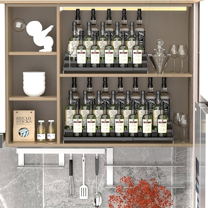 Jojocross Metal Spice Rack Organizer for Cabinet, 3 Tier Expandable Spice Storage shelf, Great for Kitchen Cabinets, Cupboard,Pantry and Countertop More,Metal plate with hole(1PACK/BLACK)