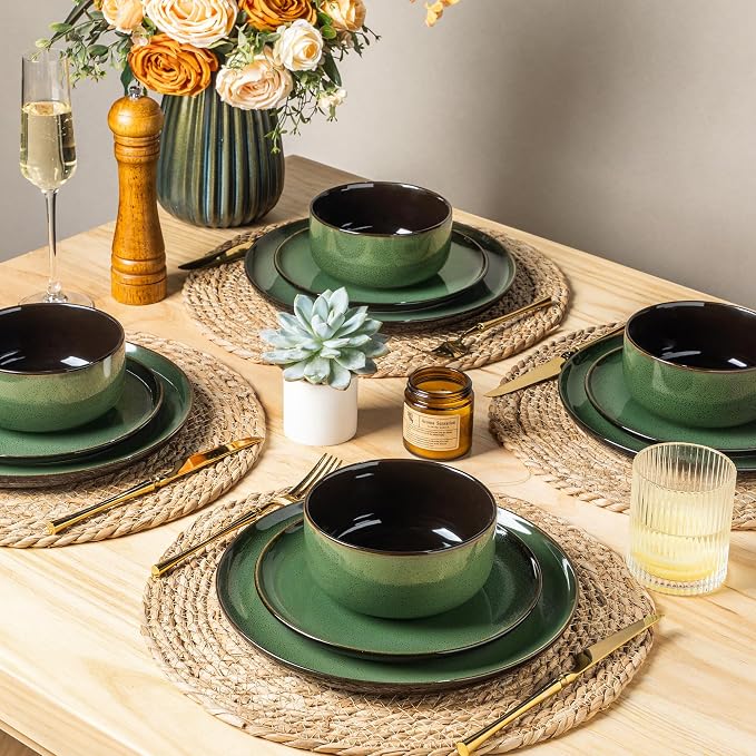 LERATIO Ceramic Dinnerware Sets for 4,Porcelain Plates and Bowls Sets,Handmade Reactive Glaze Dishes Set,Oven&Dishwasher & Microwave Safe,Service for 4