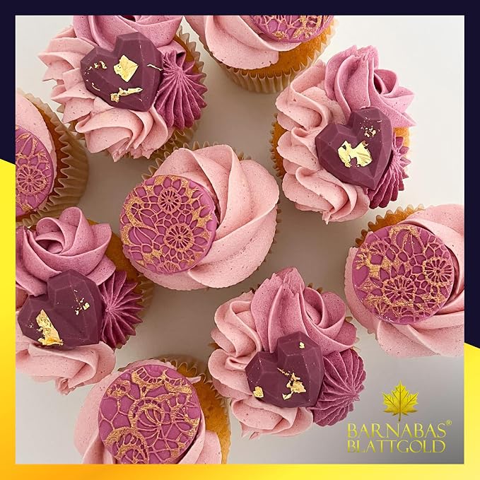Barnabas Blattgold Edible Cake Decorations 23.75K Gold Leaf - Loose Gold Leaf Sheets for Cupcakes - 3.1 inches, Book of 20