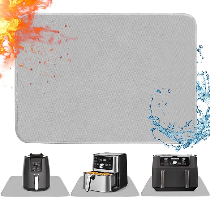 Heat Resistant Mat for Air Fryer, 21 x 29.5in Countertop Protector, Fireproof Silicone Appliance Slider for Coffee Maker, Toaster, Oven (Grey)
