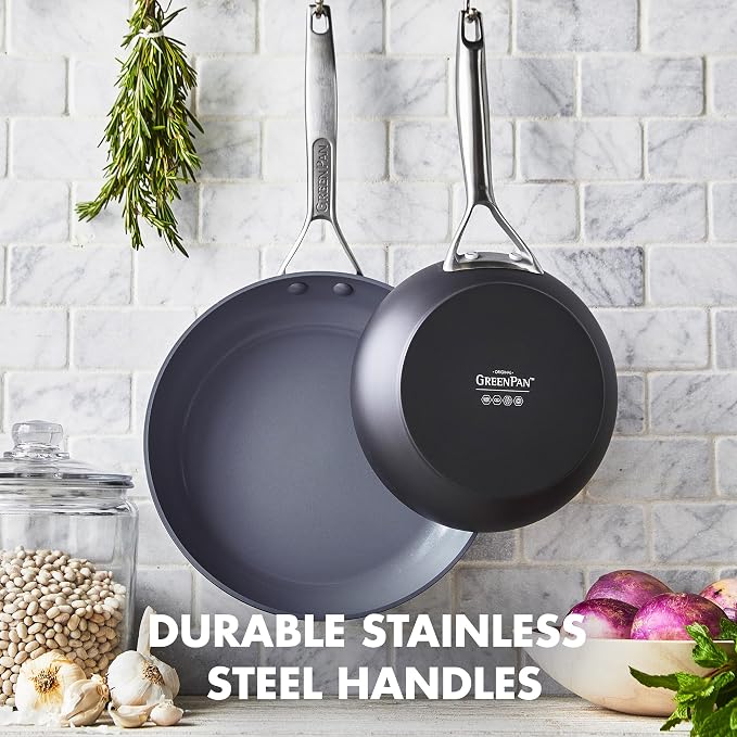 GreenPan 8” Nonstick Frying Pan Skillet, PFAS-Free Ceramic, Hard Anodized Cookware, Stainless Steel Handle, Dishwasher & Oven Safe, Paris Pro, Gray