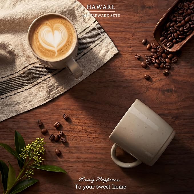 HaWare 13OZ Coffee Mugs Set of 6, Stoneware Coffee Cups, Ceramic Latte Mug for Man, Woman, Dad, Mom, Modern Tea Mugs for Latte/Cappuccino/Cocoa/Milk, Dishwasher& Microwave Safe, Speckled Cream Coffee