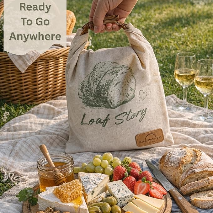 LOAF STORY Double Lock Reusable Beeswax Bread Bags, Featuring Wide Comfort Zipper and Roll-Top Hook-and-Loop Closure, Fully Open XL Airtight Storage for Freezer and Fridge, Gift for Bakers, 2 Pack