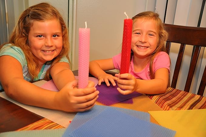 Beeswax Candle Making Kit with 10 Full Size (16" x 8") Honeycomb Beeswax Sheets in Assorted Colors and 18 Feet of Cotton Wick - Candle Making Supplies for DIY Craft Kit Made in USA