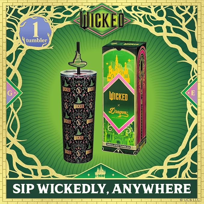 Dragon Glassware Wicked 24 oz Vacuum Insulated Tumbler with Lid and Straw - Tumbler Cup with 2 Straws - Stainless Steel Tumbler with Straw Topper for Water, Iced Tea - Enchanted