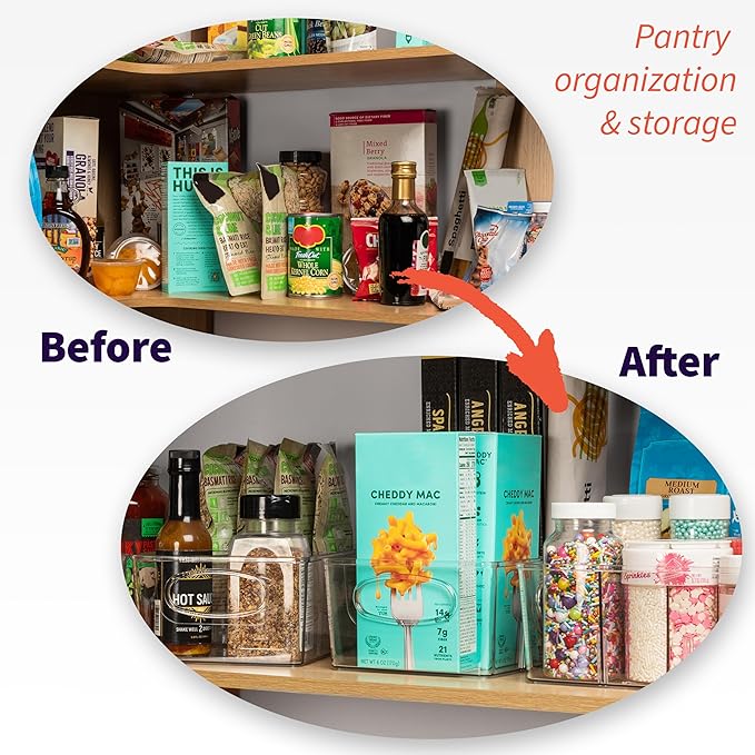 ClearSpace Plastic Pantry Organization and Storage Bins with Removable Dividers – XL Perfect Kitchen / Refrigerator/ Cabinet Organizers, 2 Pack