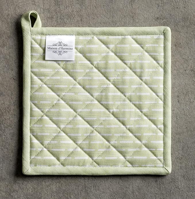 Maison d' Hermine Pot Holders 100% Cotton Heat Resistant Potholders 8" x 8" Hot Pads with Loop BBQ Cooking Baking Gifts for Mothers Day Handling Hot Pans Spring/Summer(Pack of 1, Paradise Island)