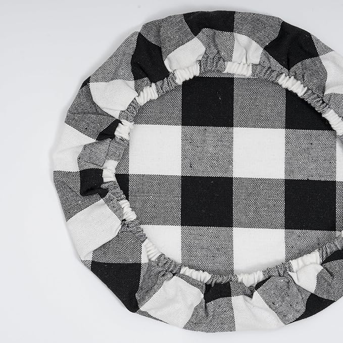 Reusable Cloth Bowl Covers - 100% Cotton Fabric Bowl Covers Set to Cover Fruits, Vegetables and Regulate Moisture - Elastic Closure for Salads, Bread & Leftovers (Black Plaid, 2XL, 2L, 2M, 2S)