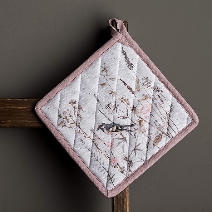 Maison d' Hermine Pot Holders 100% Cotton Heat Resistant Potholders 8" x 8" Hot Pads with Loop Baking Gifts for Mothers Day Handling Hot Pans Spring/Summer (Pack of 2, Meadow Florals - Brown)