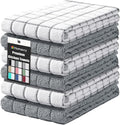 Homaxy Premium Cotton Kitchen Towels 16"x 28", Large Natural Ring Spun 390 GSM Dish Towels, Super Absorbent Terry Kitchen Hand Towels, Soft Tea Towels with Hanging Loop, Grey Check Design, 6 Pack