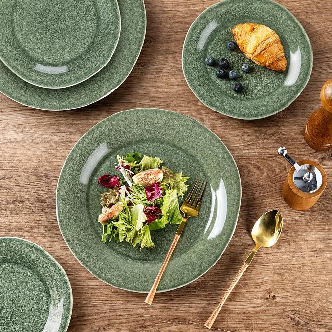 AmorArc Ceramic Dinnerware Sets, Handmade Stoneware Reactive Glaze Plates and Bowls Set, Scratch Resistant | Dishwasher & Microwave Safe, Service for 4 (12pc)