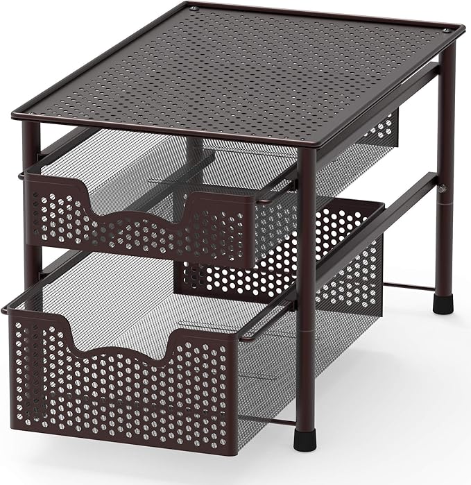 Simple Houseware Stackable 2 Tier Sliding Basket + 3 Tier Sliding Basket Bronze