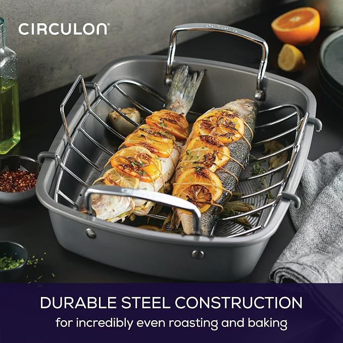 Circulon Nonstick Roasting Pan/Roaster with Rack - 17 Inch x 13 Inch,Gray,(Pack of 3)