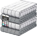 Homaxy Premium Cotton Kitchen Towels 16"x 28", Large Natural Ring Spun 390 GSM Dish Towels, Super Absorbent Terry Kitchen Hand Towels, Soft Tea Towels with Hanging Loop, Grey Check Design, 4 Pack