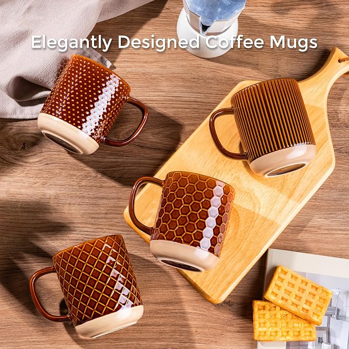 GBhome Large Coffee Mugs Set of 6, 16oz Handmade Stoneware Coffee Mugs Set with Large Handle for Cappuccino/Latte/Tea/Hot Cocoa, Dishwasher & Microwave Safe, Caramel