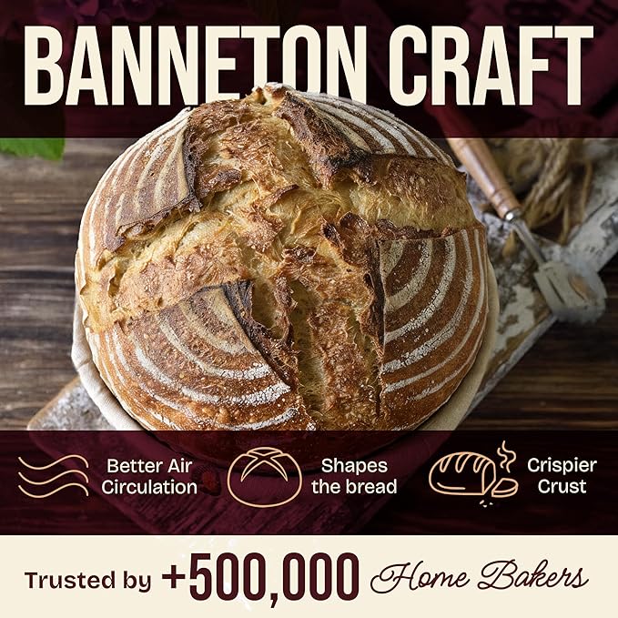 Superbaking Sourdough Starter Kit, 9" Round Banneton Bread Proofing Basket Set of 2, Sourdough Bread Baking Supplies, Sourdough Tools with Silicone Bread Sling, Bread Making Tools, Baking Gifts